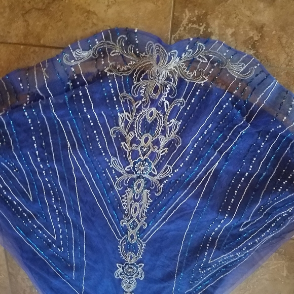 Beautiful blue and silver beaded gown - Picture 9 of 12